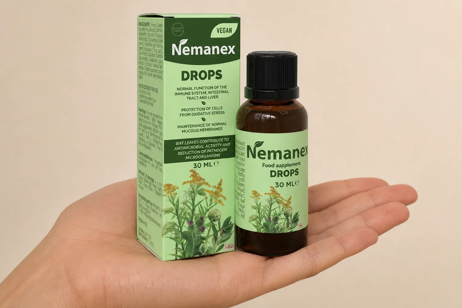 NEMANEX — Verpackung in der Hand