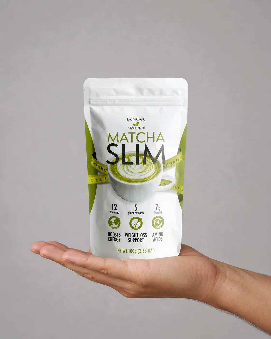 Matcha Slim — Verpackung in der Hand