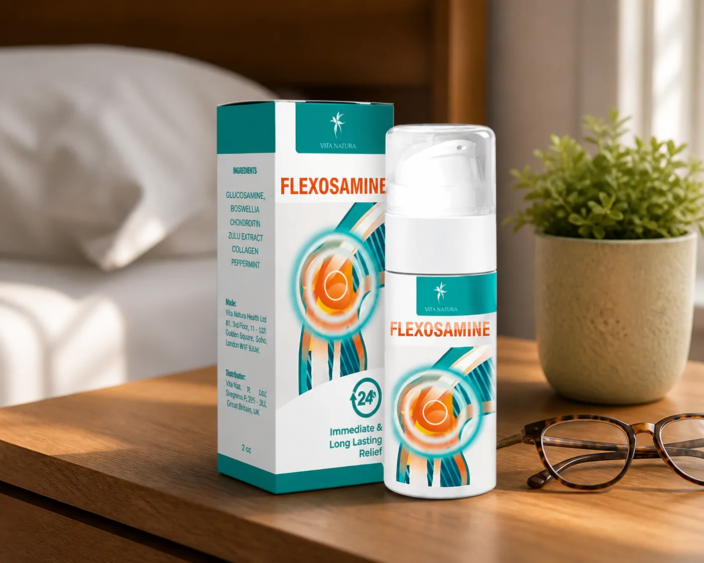 Flexosamine Gel — Verpackung im Alltag