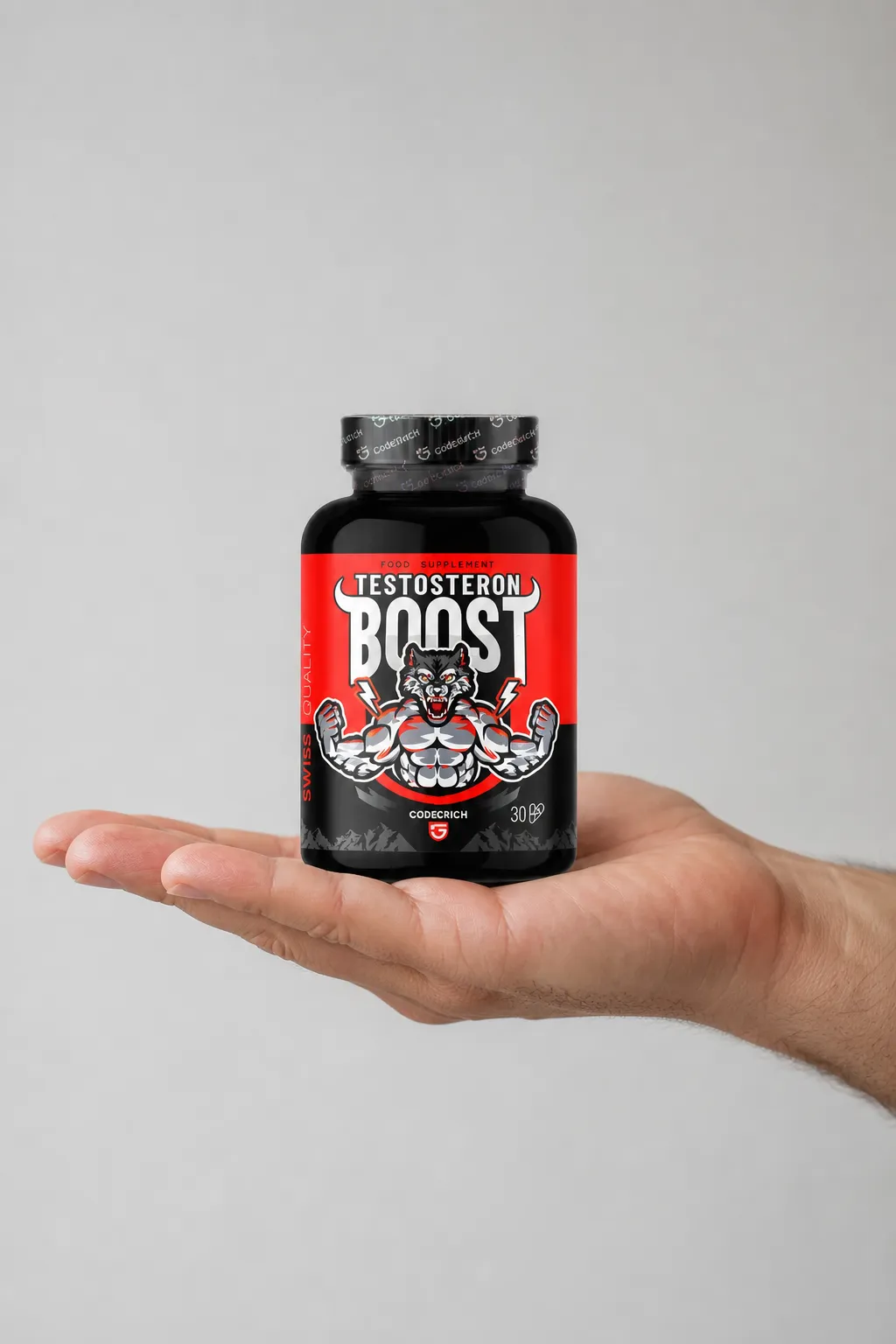 Testosteron Boost — Verpackung in der Hand