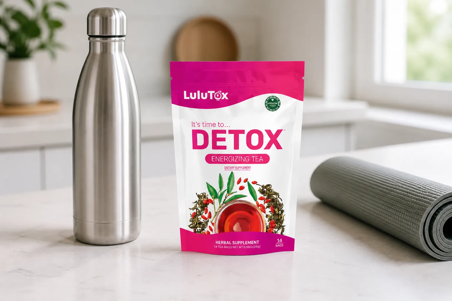 Lulutox Detox Tea — Verpackung im Alltag