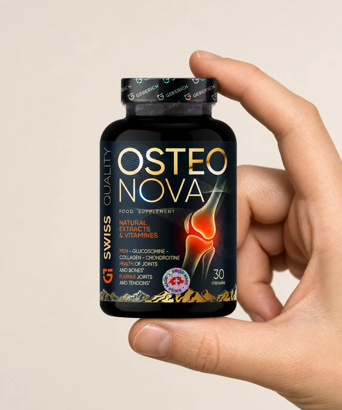 OsteoNova — Verpackung in der Hand