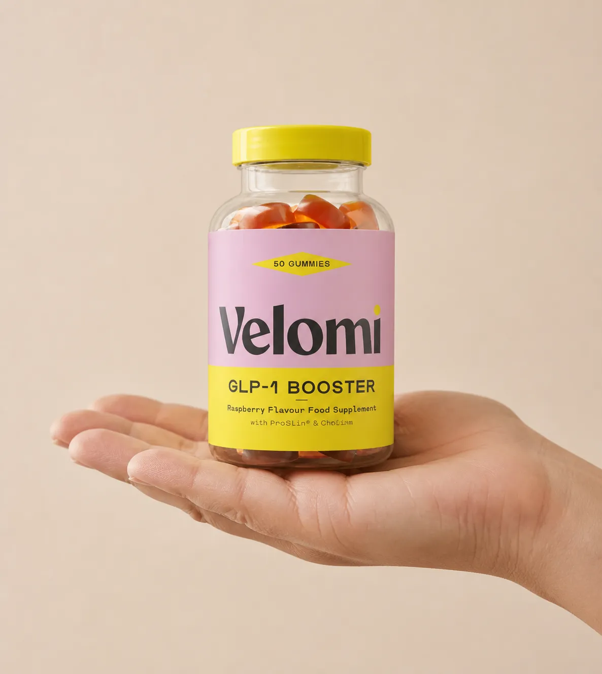 Velomi GLP-1 Gummies — Verpackung in der Hand