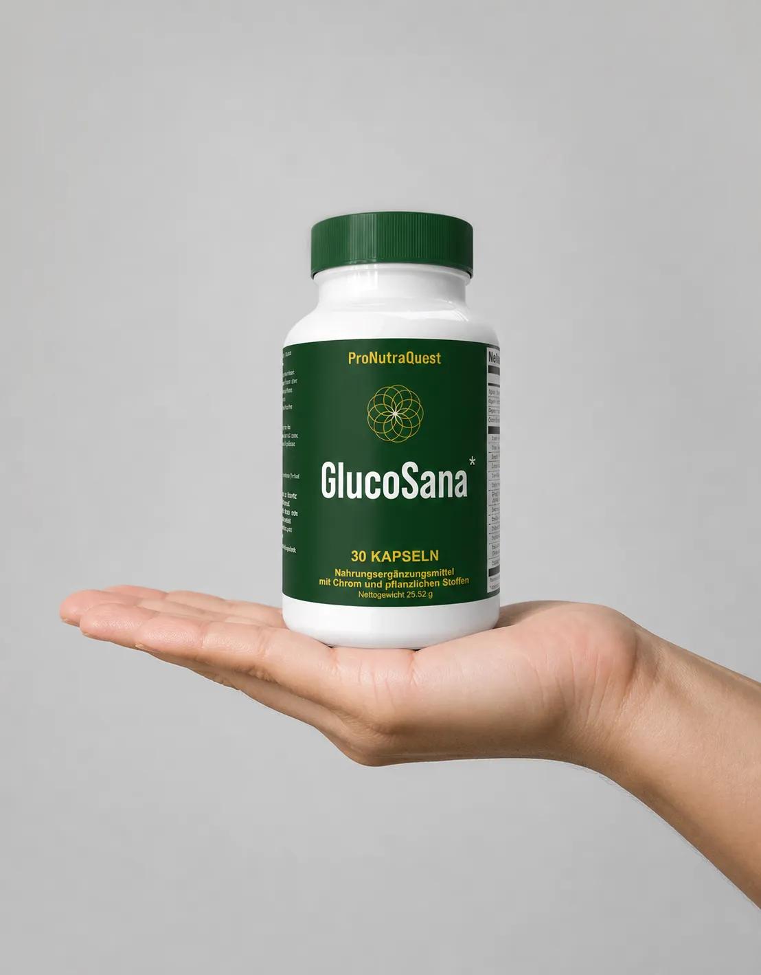 GlucoSana — Verpackung in der Hand