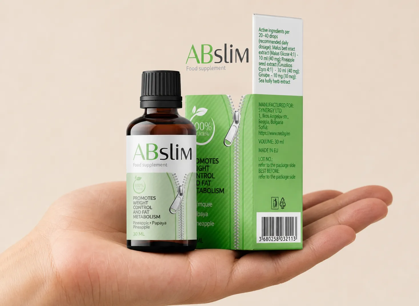 ABSlim — Verpackung in der Hand