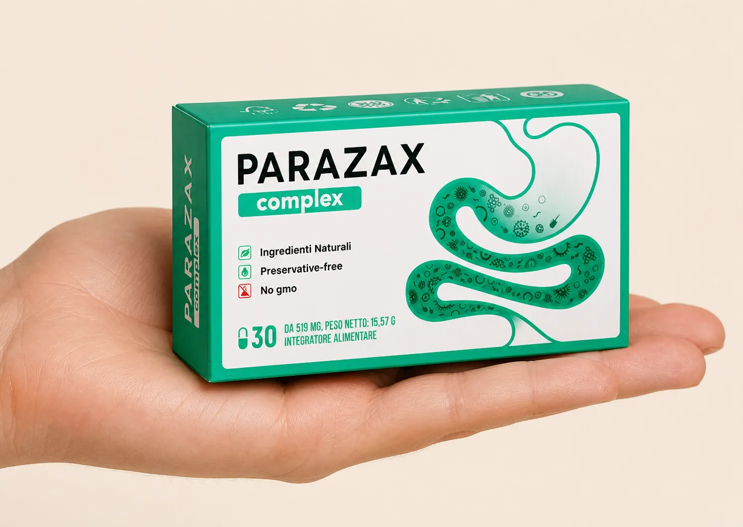 Parazax — Verpackung in der Hand